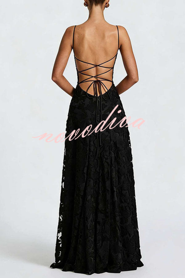 Vestido largo Francis de tejido devoré floral exclusivo con cuello caído y lazada en la espalda