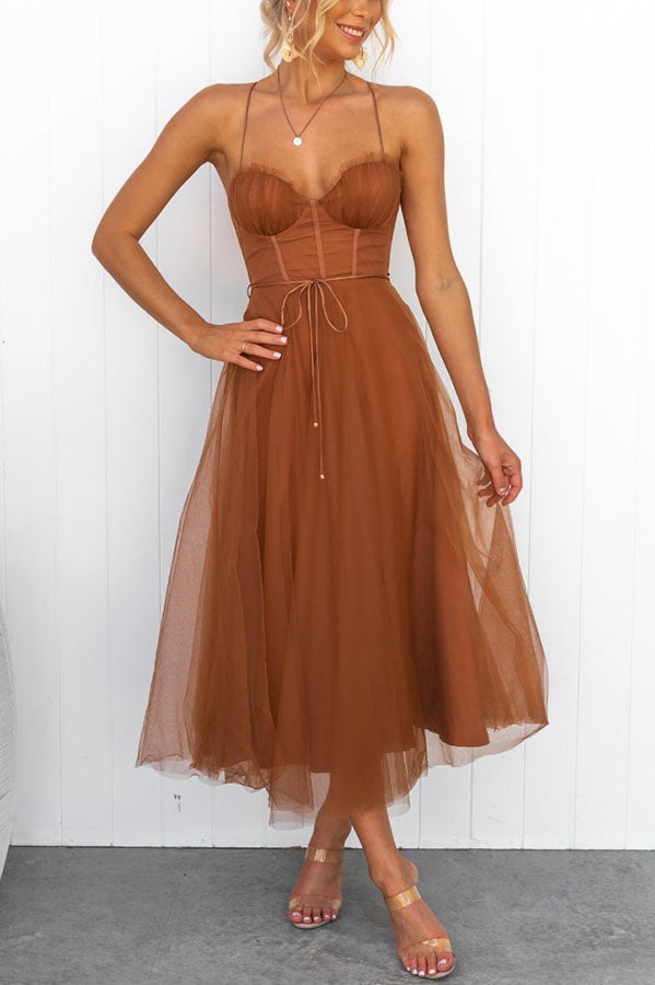 Vestido largo de fiesta Princesa Moderna de gasa con tirantes