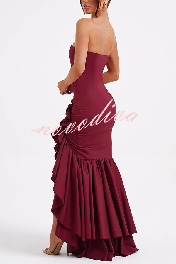 Vestido largo ajustado sexy con hombros descubiertos y bajo irregular