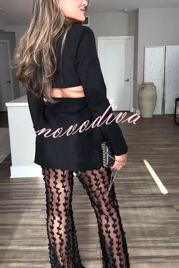 Blazer Temperamento de Reina con solapa, manga larga, botones y espalda descubierta