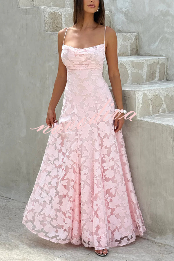 Vestido largo Francis de tejido devoré floral exclusivo con cuello caído y lazada en la espalda