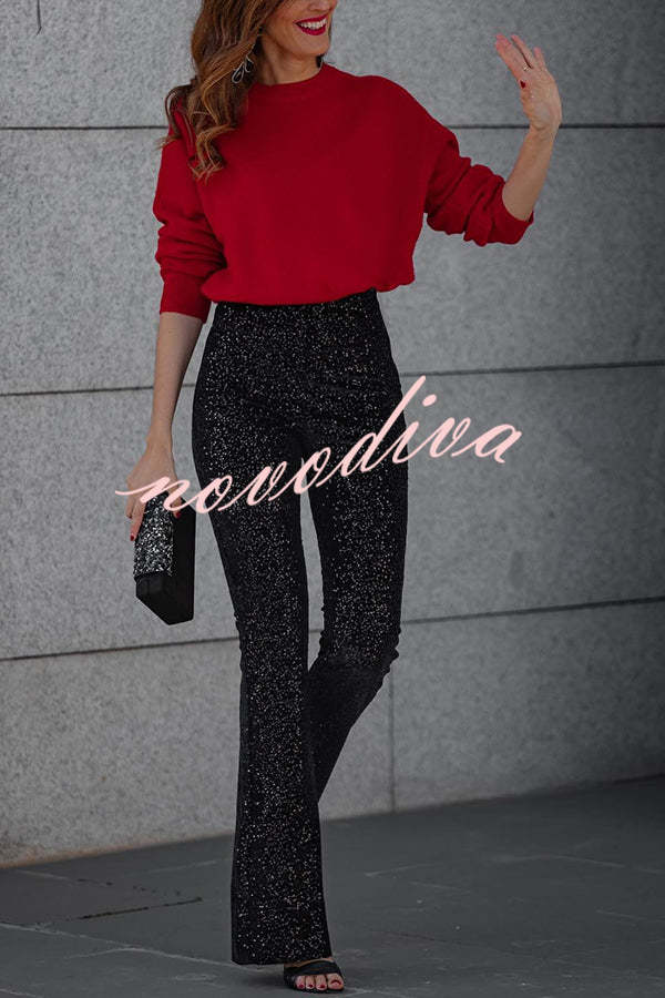 Pantalón acampanado Diva de lentejuelas con talle alto y cintura elástica