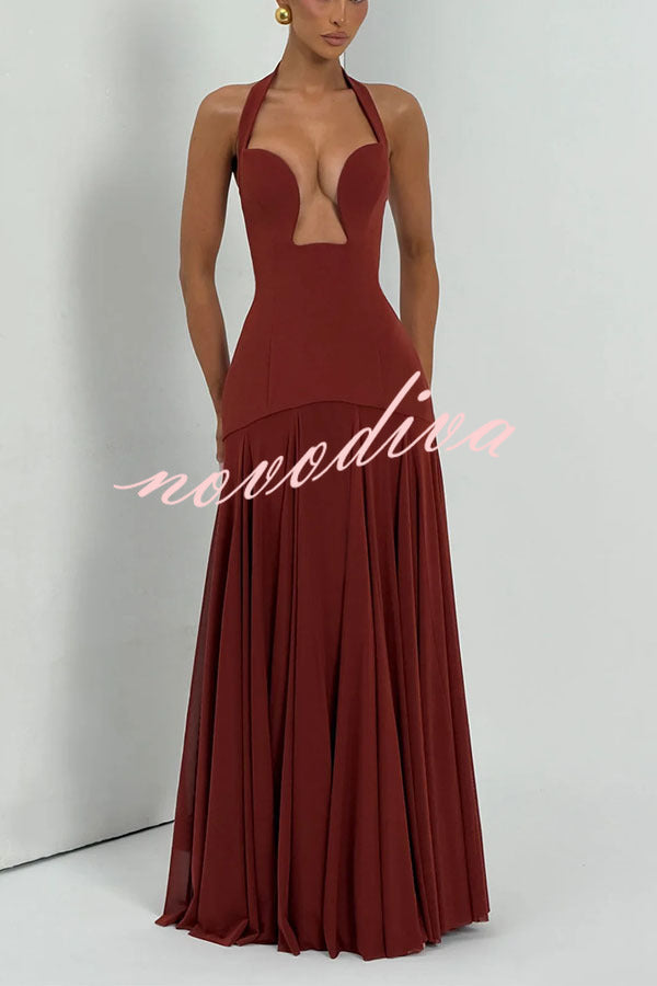 Vestido largo Seraphina con escote de pico profundo