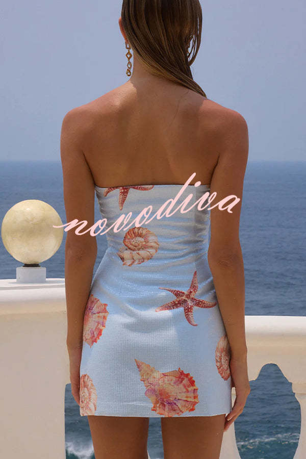 Minivestido elástico palabra de honor Beach Club de lentejuelas con estampado exclusivo