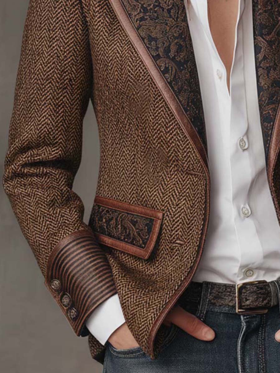 Blazer con Paneles Estampados de Espiga para Mujer