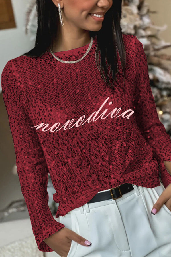 Blusa recta Siempre Brillante de lentejuelas con manga larga