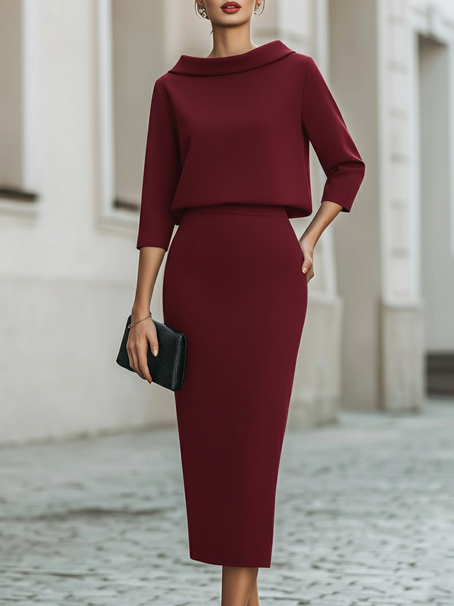 Sloane | Conjunto de falda midi con cuello barco