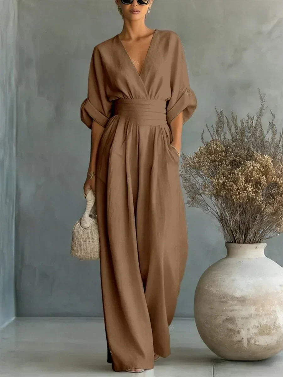 Mono elegante con escote en V y cintura alta • S1