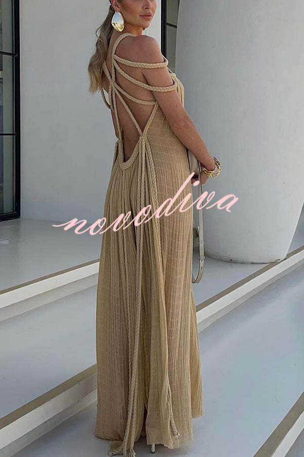 Vestido largo Moderno y Sofisticado estilo pareo de mezcla de lino drapeado con trenzas