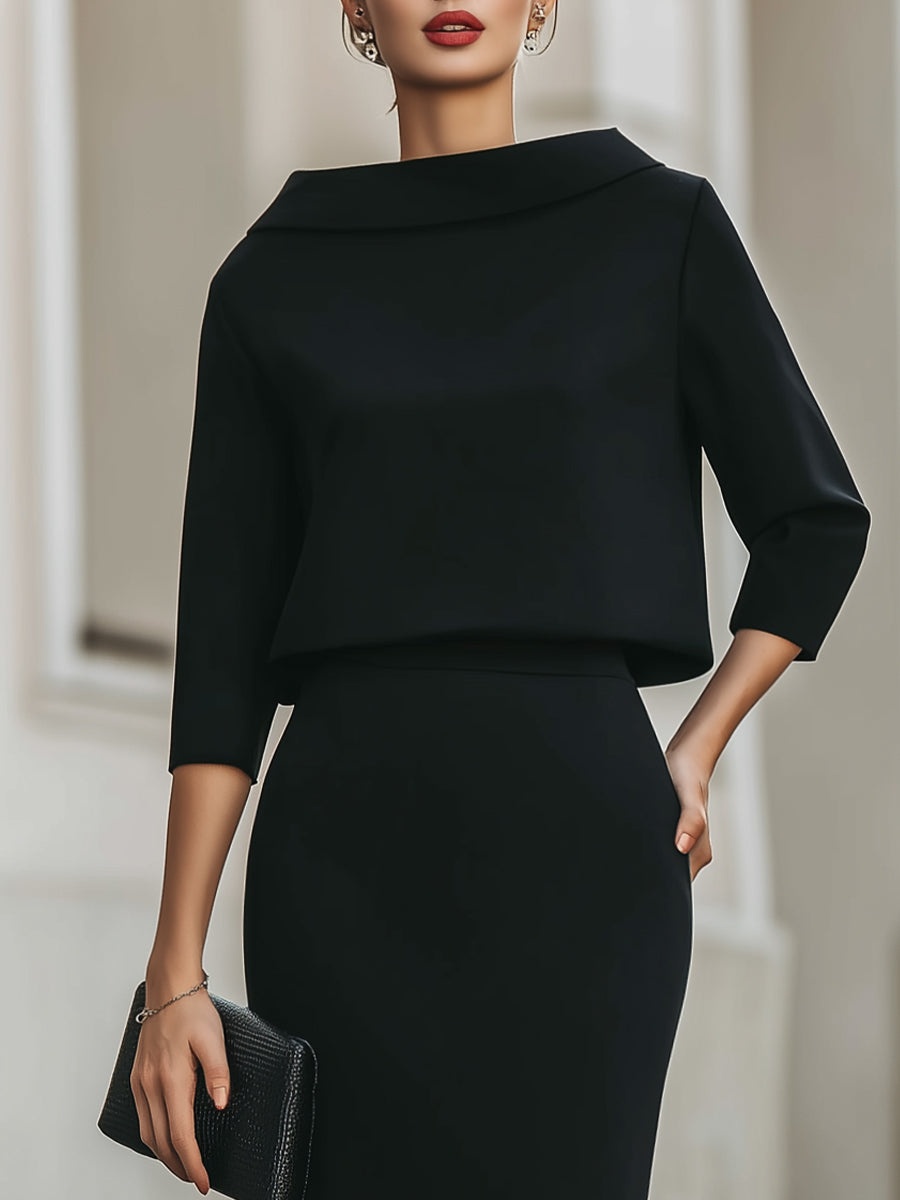 Sloane | Conjunto de falda midi con cuello barco