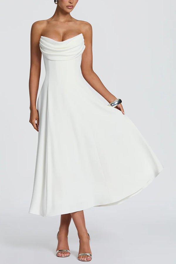 Vestido midi Marlowe palabra de honor plisado con escote drapeado y lazada en la espalda
