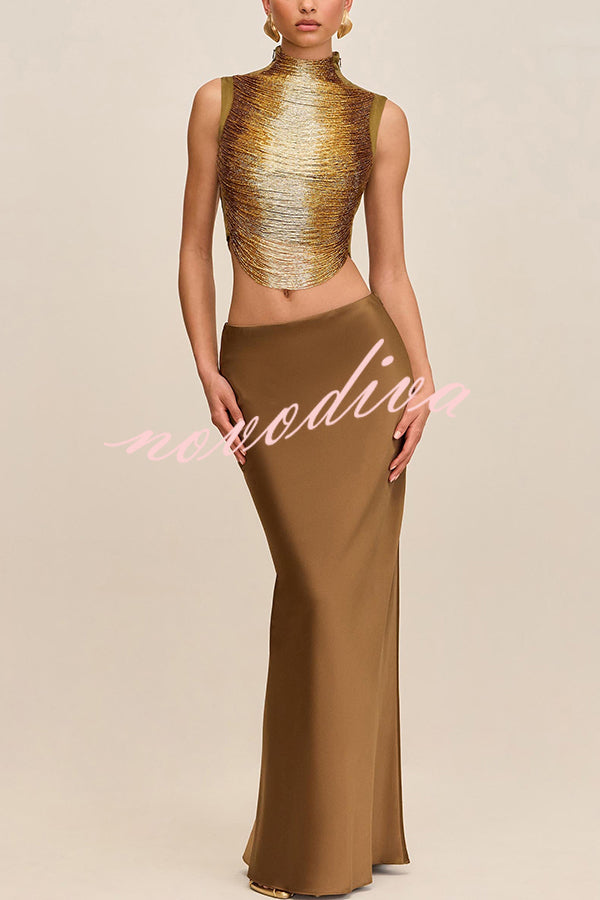 Top de tirantes Siempre Impecable de cuello alto con arcos brillantes y flecos hechos a mano