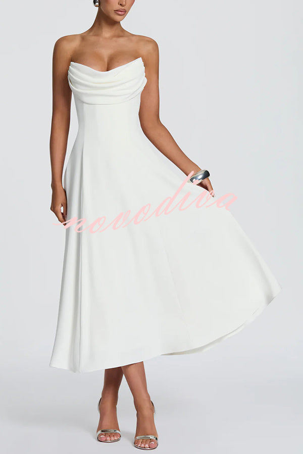 Vestido midi Marlowe palabra de honor plisado con escote drapeado y lazada en la espalda