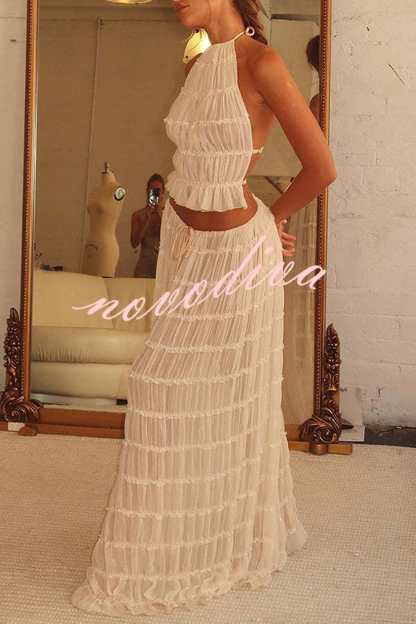 Falda larga escalonada plisada con cintura de cordón, versátil y con encanto vintage
