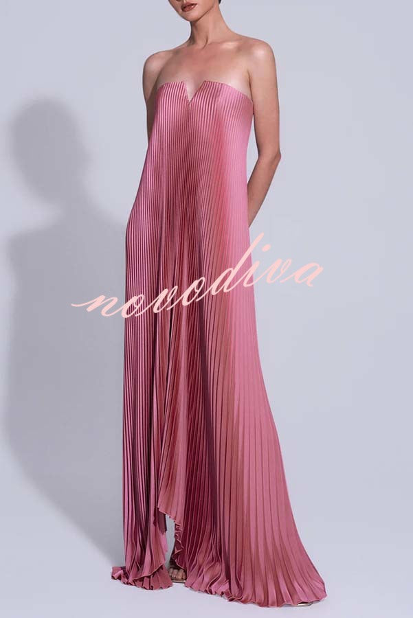 Vestido largo Darling Moment de satén con hombros descubiertos, escote en V, bajo asimétrico y corte en A