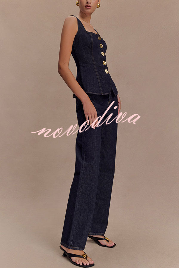 Top chaleco vaquero Stassi con escote cuadrado, botones y costuras princesa