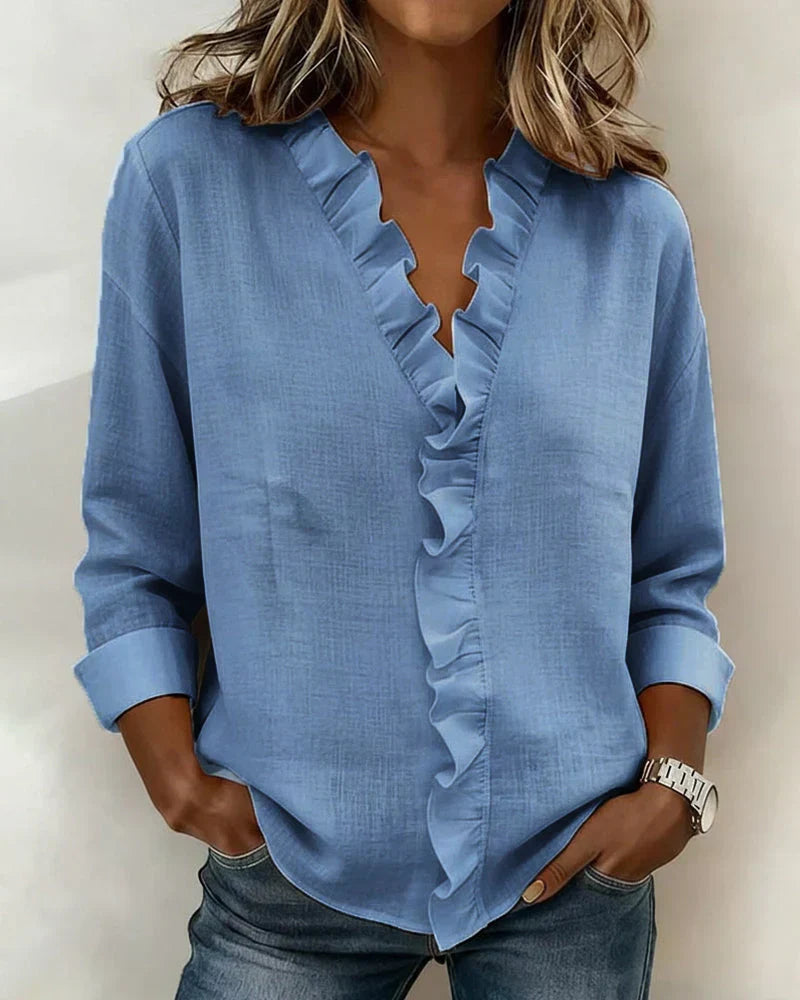Scarlett | Blusa con volantes, escote en V y manga larga