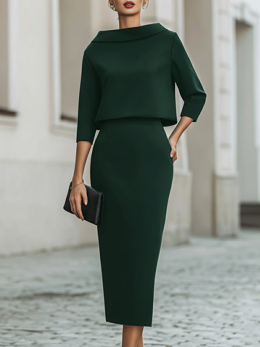Sloane | Conjunto de falda midi con cuello barco