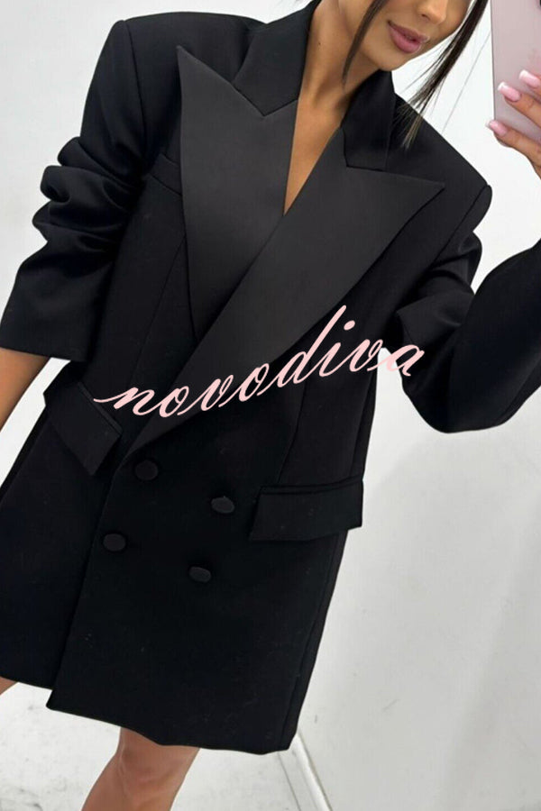 Blazer oversize Chic Style de satén con solapa, botones y manga larga
