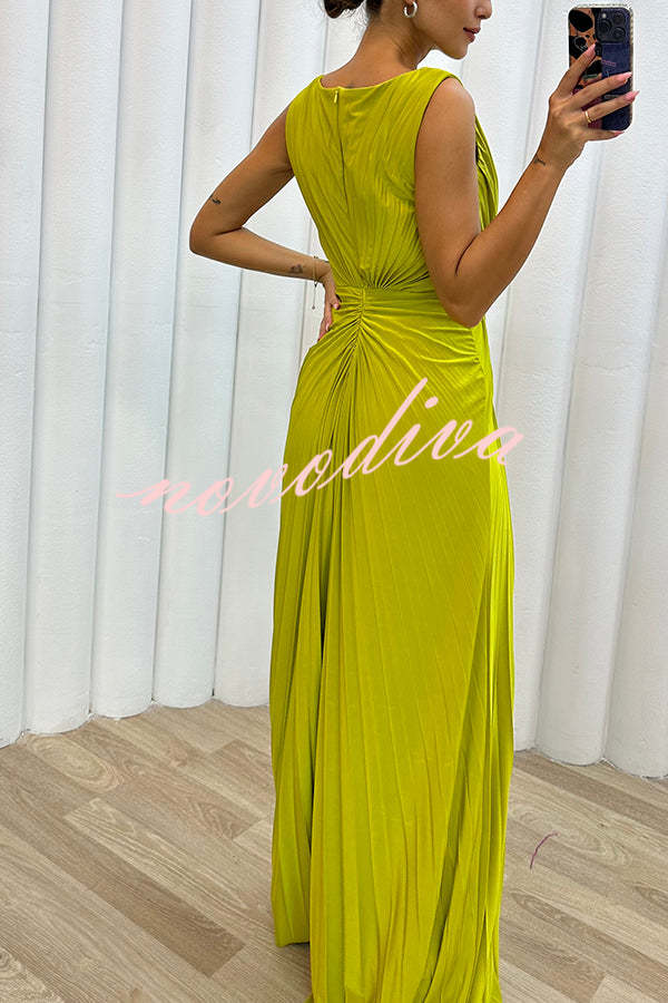 Vestido largo de noche Especialmente Bonito plisado con adornos y abertura