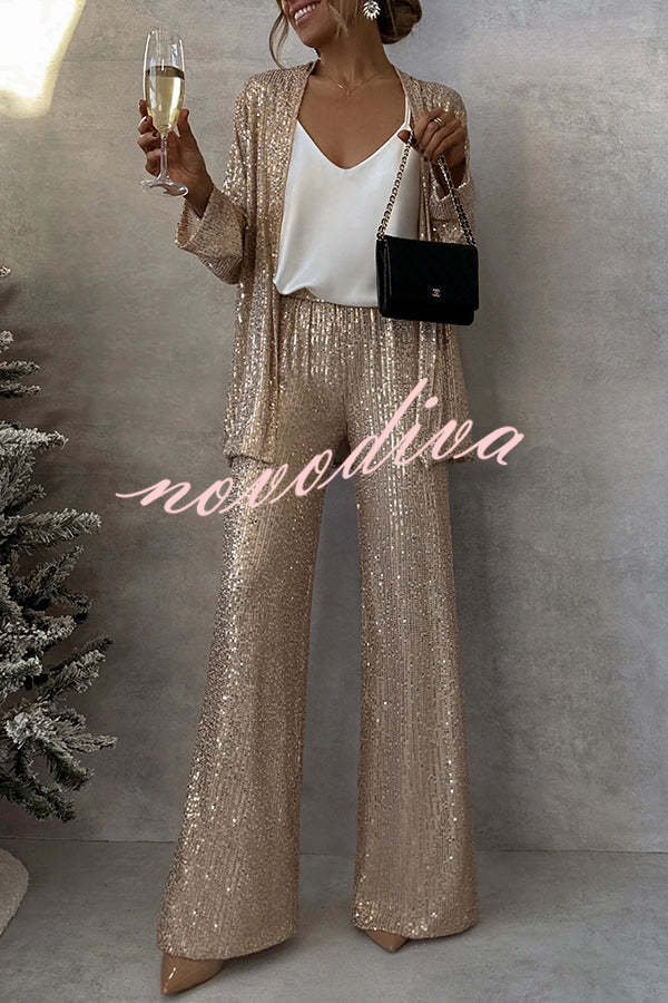 Pantalón ancho Escena de Fiesta de lentejuelas de talle alto con cintura elástica