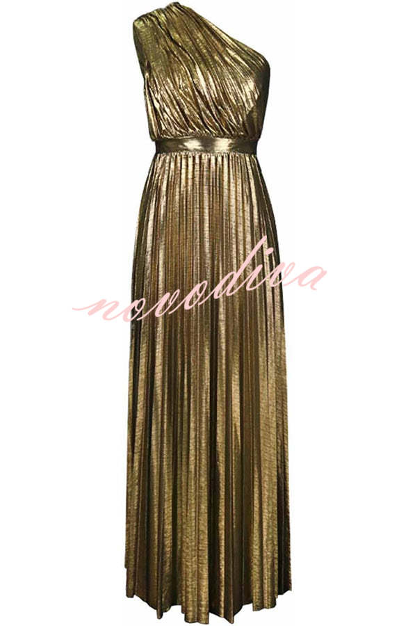 Vestido largo Be My Guest asimétrico plisado de tejido metalizado