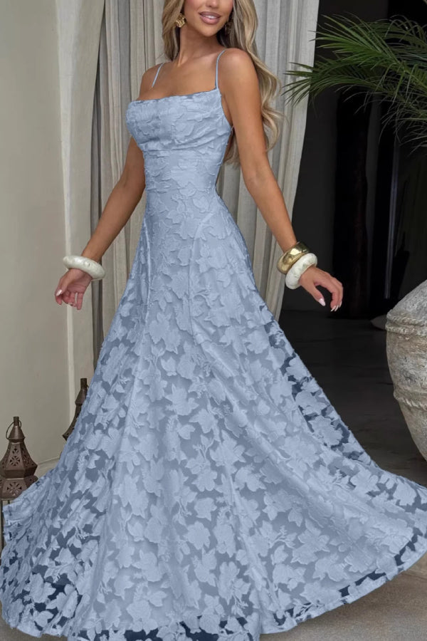 Vestido largo Francis de punto devoré floral con cuello caído y lazada en la espalda