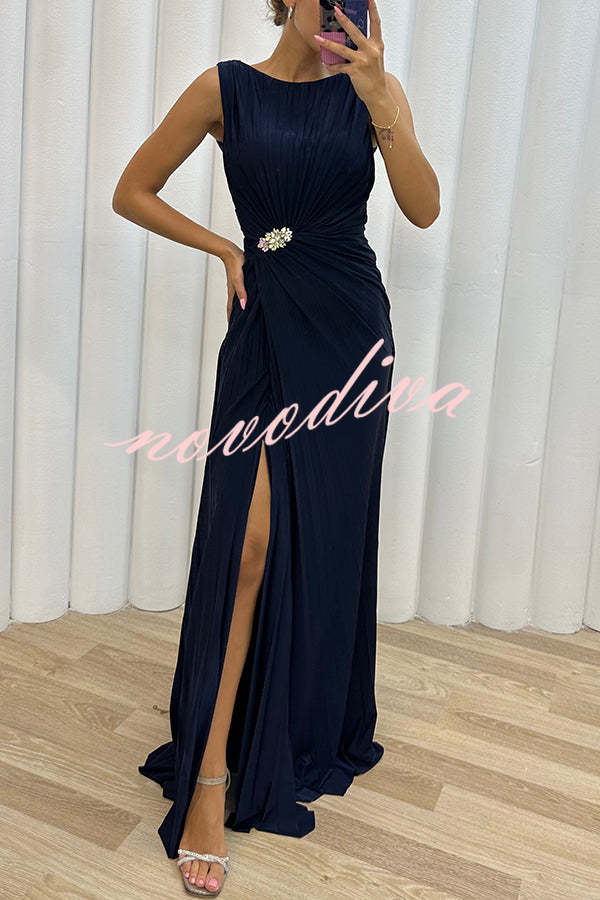 Vestido largo de noche Especialmente Bonito plisado con adornos y abertura
