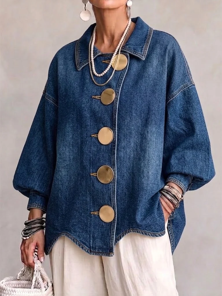 LOLA Chaqueta vaquera oversize con botones dorados - Azul