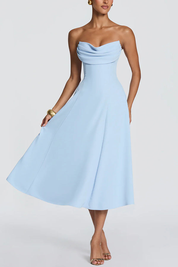 Vestido midi Marlowe palabra de honor plisado con escote drapeado y lazada en la espalda