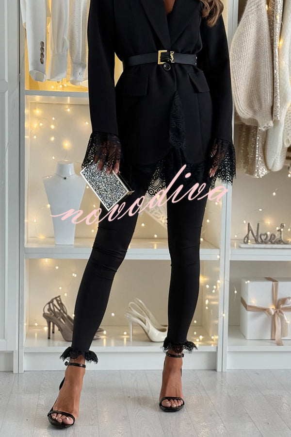 Pantalón pitillo elástico Spiced Muse de tiro alto con cintura elástica y ribete de encaje