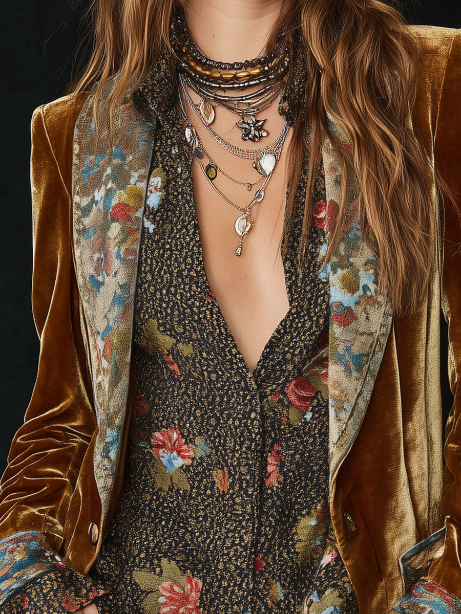 Marcelina | Blazer Patchwork Estampado Floral Vintage