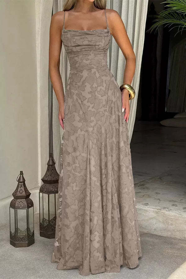 Vestido largo Francis de punto devoré floral con cuello caído y lazada en la espalda