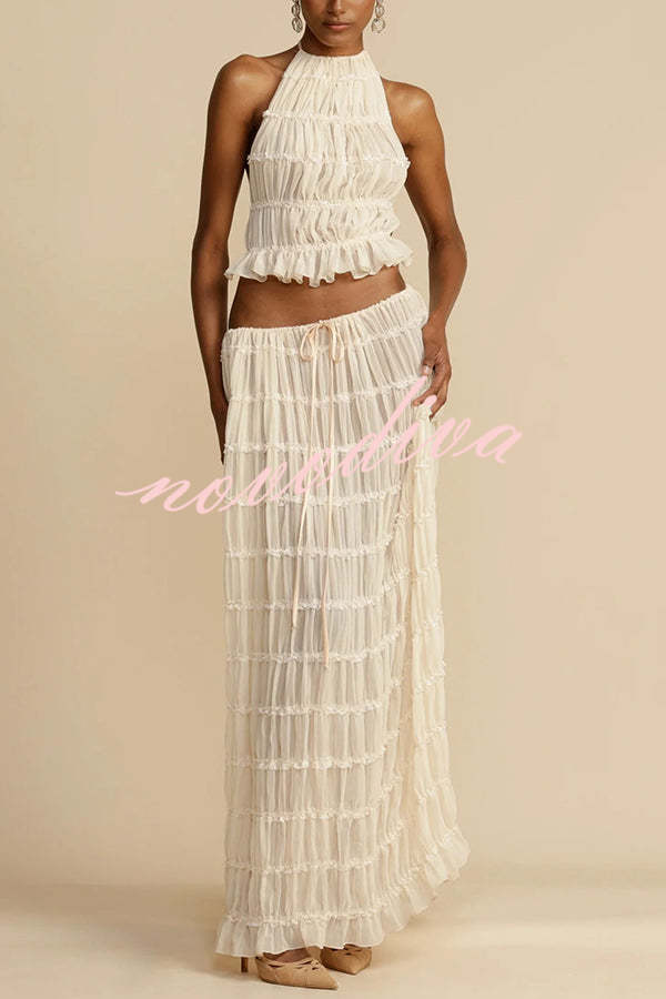 Top halter Pasión y Romance plisado con tirantes elásticos ajustables en la espalda