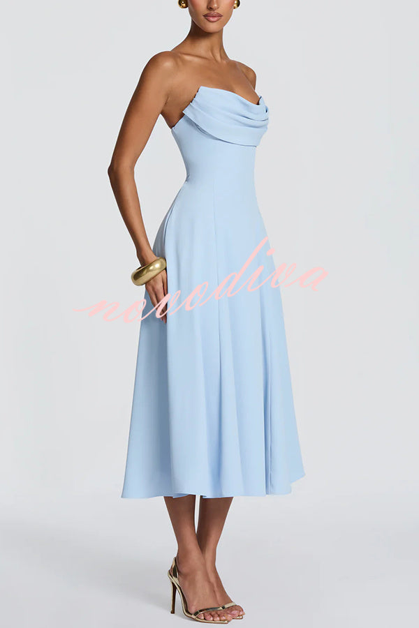Vestido midi Marlowe palabra de honor plisado con escote drapeado y lazada en la espalda