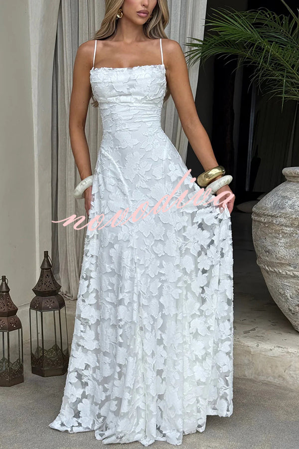 Vestido largo Francis de tejido devoré floral exclusivo con cuello caído y lazada en la espalda