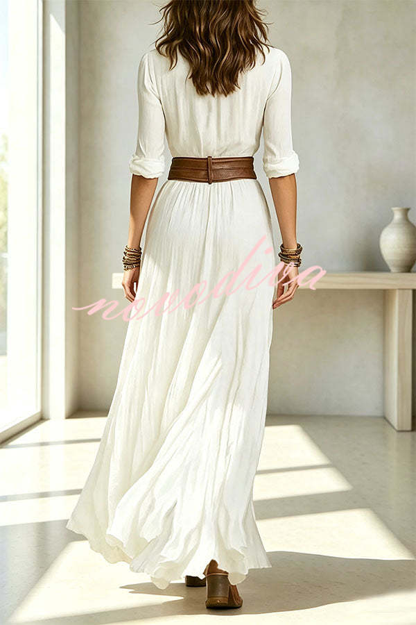 Vestido camisero largo con solapa, botonadura sencilla y cintura marcada