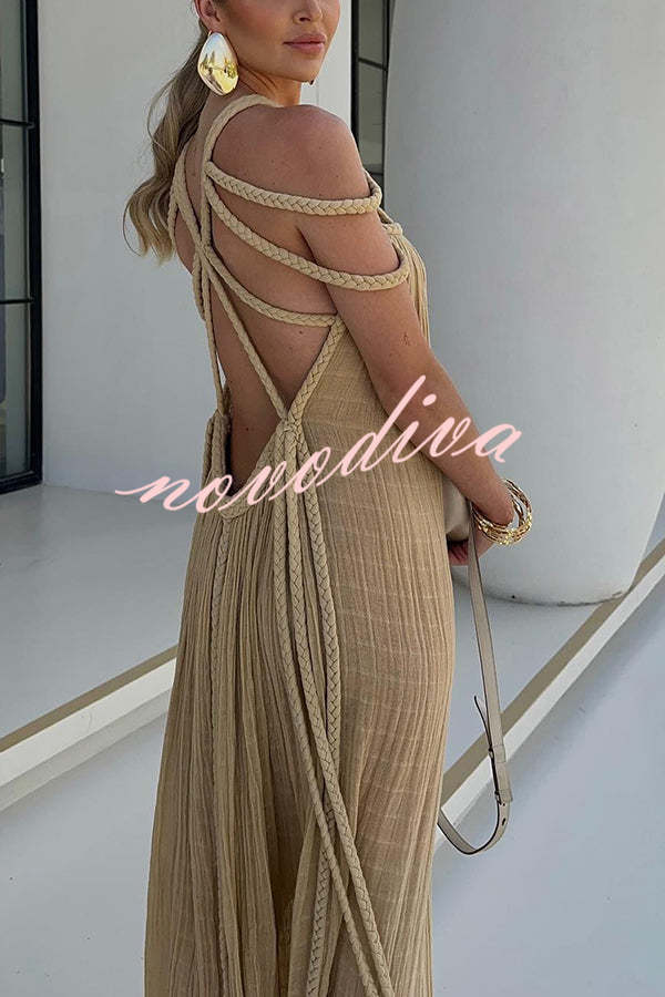 Vestido largo Moderno y Sofisticado estilo pareo de mezcla de lino drapeado con trenzas