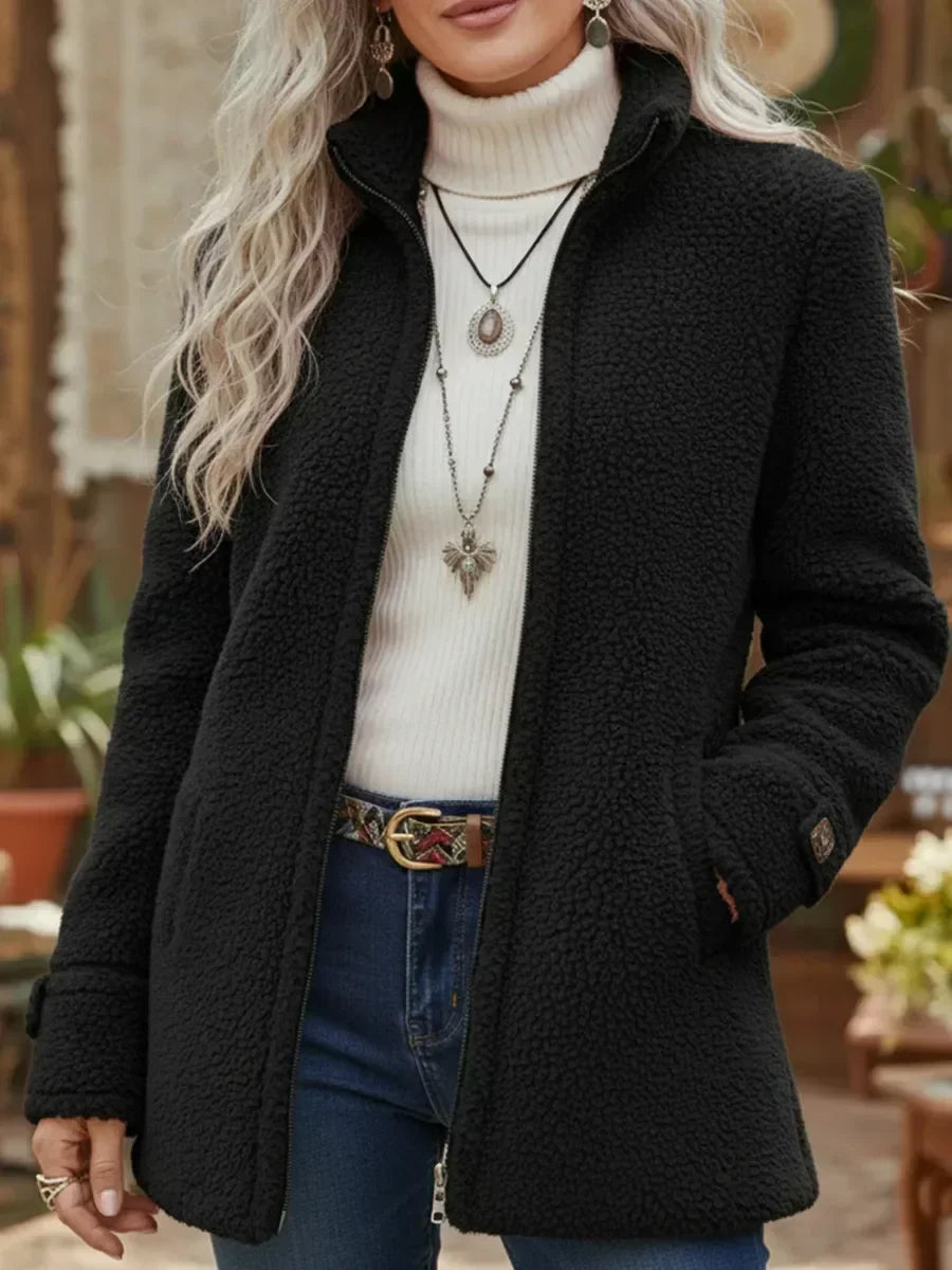 Odette | Chaqueta con cremallera completa, cuello mao y tacto lambswool