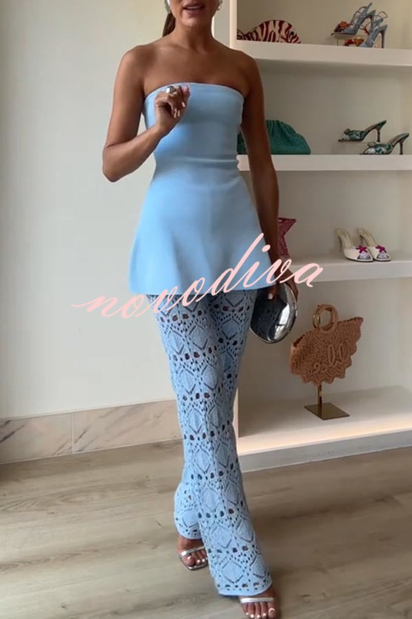 Top midi Anette palabra de honor de punto vendaje elástico con corte en A