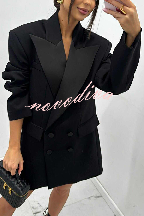 Blazer oversize Chic Style de satén con solapa, botones y manga larga