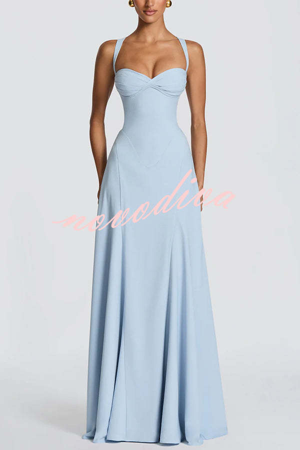 Vestido largo Irie de gasa con escote corazón, tirantes ajustables y lazada en la espalda