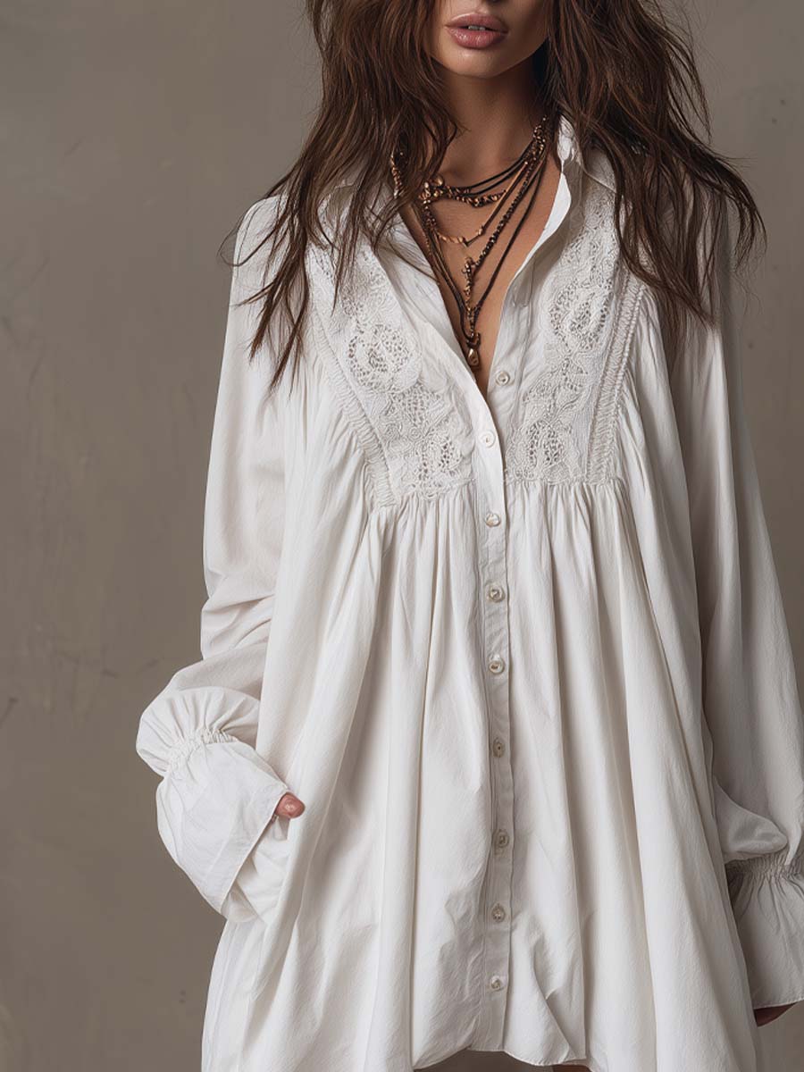Anastasia™ | Vestido corto camisero de encaje