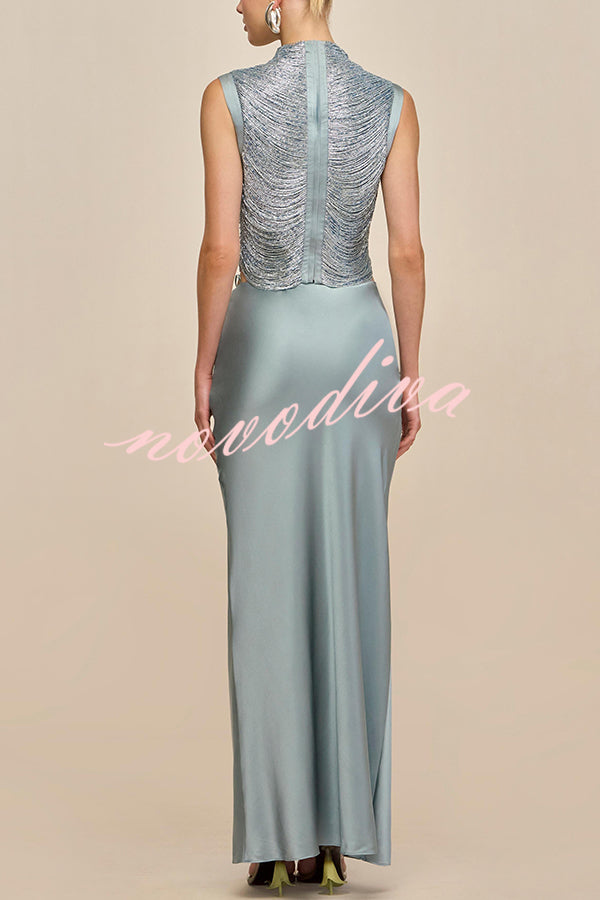 Top de tirantes Siempre Impecable de cuello alto con arcos brillantes y flecos hechos a mano