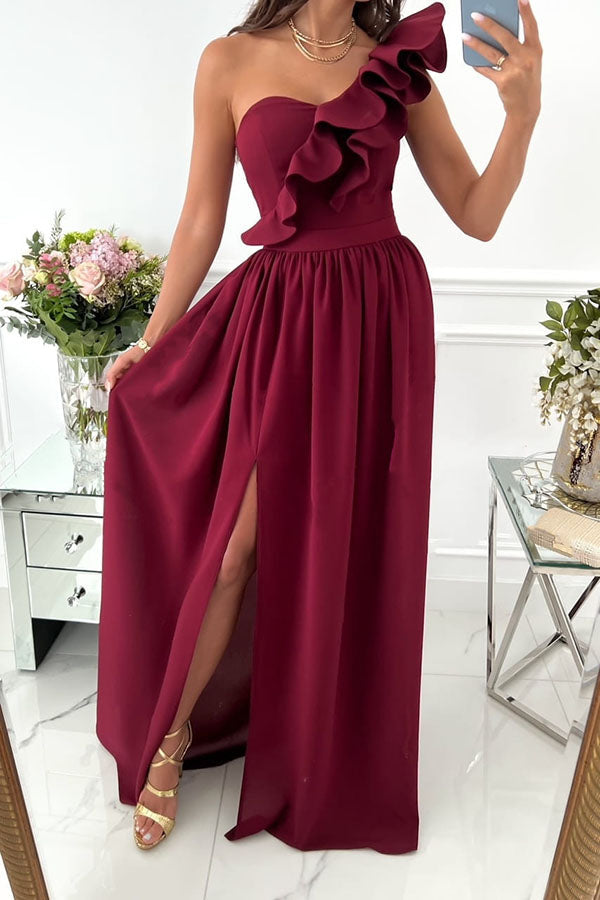 Vestido largo de fiesta Darling Muse asimétrico con volantes
