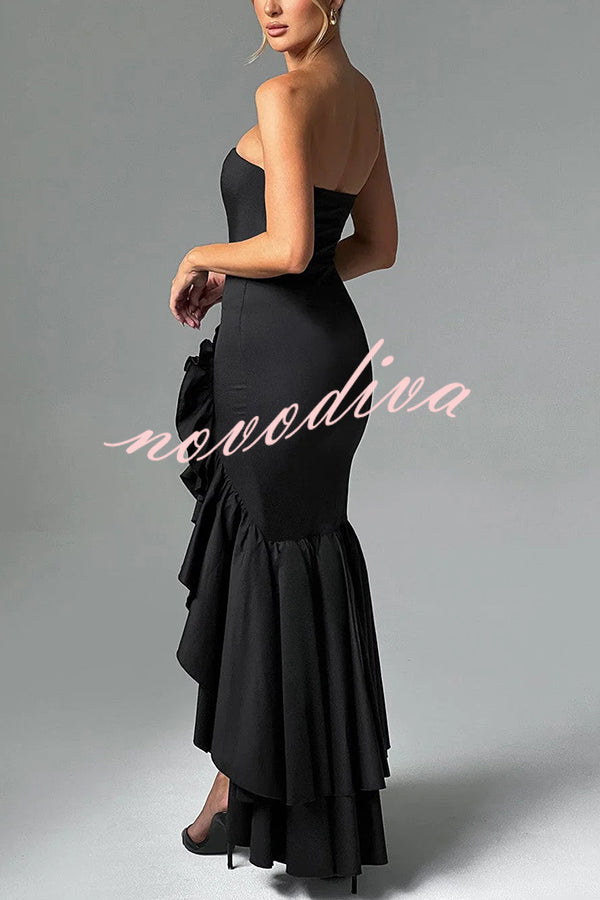 Vestido largo ajustado sexy con hombros descubiertos y bajo irregular