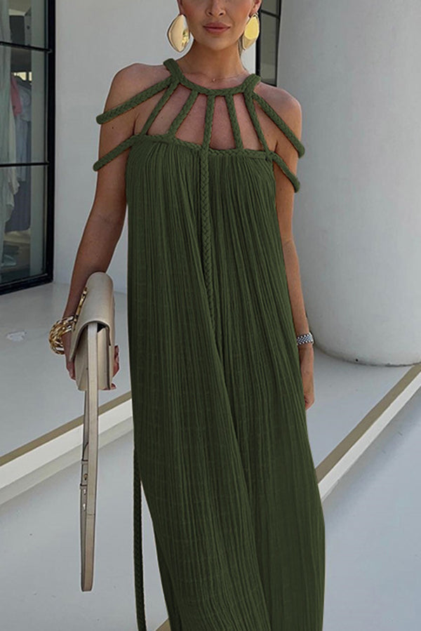 Vestido largo Moderno y Sofisticado estilo pareo de mezcla de lino drapeado con trenzas