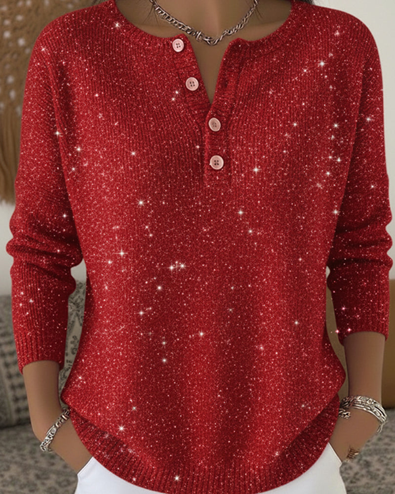 Jersey de punto con botones – Manga larga y cuello redondo