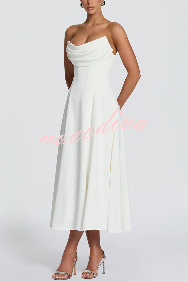 Vestido midi Marlowe palabra de honor plisado con escote drapeado y lazada en la espalda