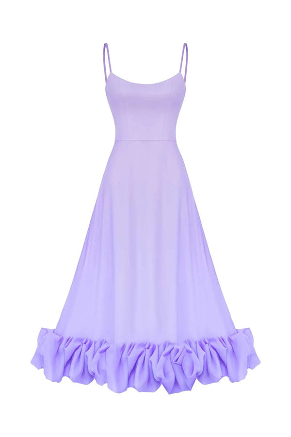 Vestido midi de fiesta Chica de Medianoche tipo bustier con volantes, ideal para banquetes